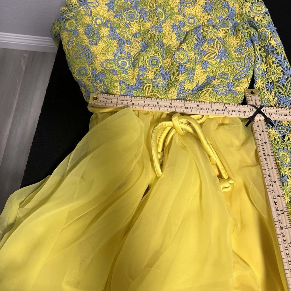 Vintage Sheer Crochet Dress Yellow Multi Color Long Sleeves Small